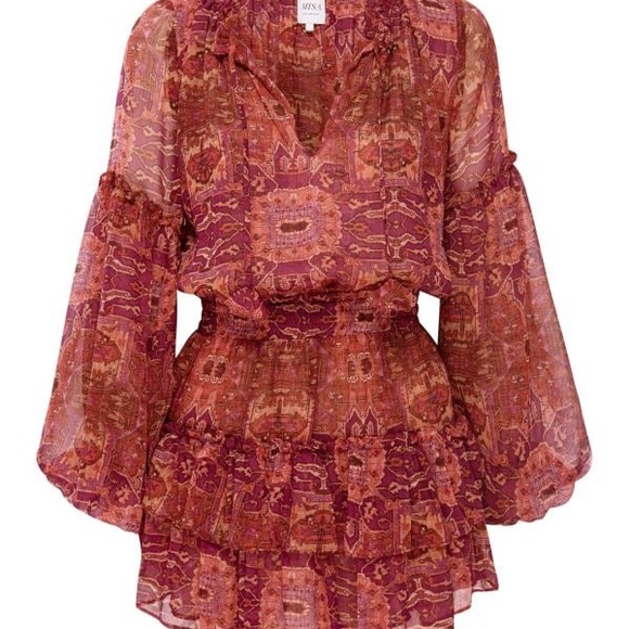 Misa Los Angeles Mini Dress - Burgundy and Rust - Picture 1 of 6
